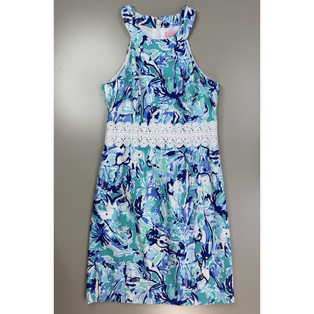 Lilly Pulitzer Ashlyn Shift Dress 00 Turquoise Blue‎ Elephant Appeal Tropical - Picture 6 of 16
